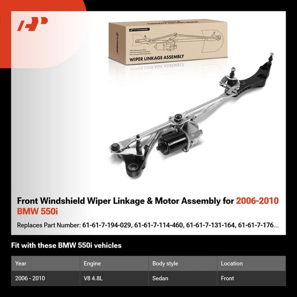 Front Windshield Wiper Linkage & Motor Assembly for 2006-2010 BMW 550i