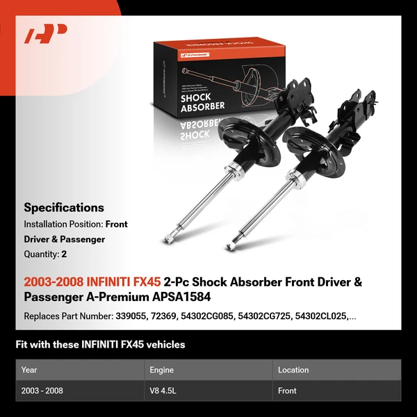 2003-2008 INFINITI FX45 2-Pc Shock Absorber Front Driver & Passenger A-Premium APSA1584
