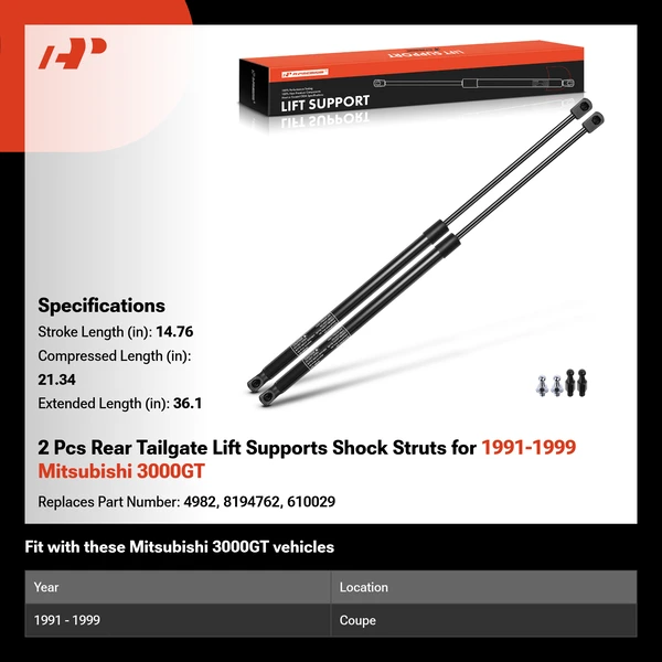 2 Pcs Rear Tailgate Lift Supports Shock Struts for 1991-1999 Mitsubishi 3000GT