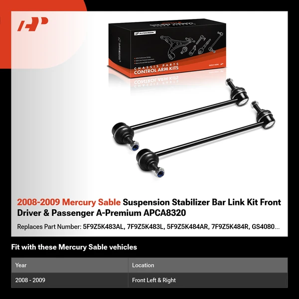 2008-2009 Mercury Sable Suspension Stabilizer Bar Link Kit Front Driver & Passenger A-Premium APCA8320