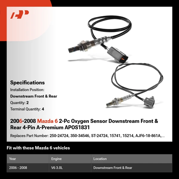 2006-2008 Mazda 6 2-Pc Oxygen Sensor Downstream Front & Rear 4-Pin A-Premium APOS1831