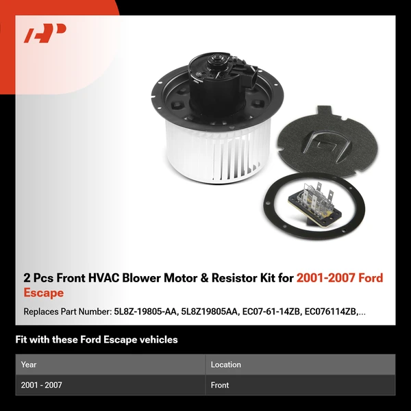 2 Pcs Front HVAC Blower Motor & Resistor Kit for 2001-2007 Ford Escape