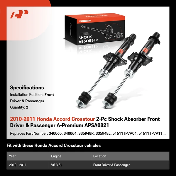 2010-2011 Honda Accord Crosstour 2-Pc Shock Absorber Front Driver & Passenger A-Premium APSA0821