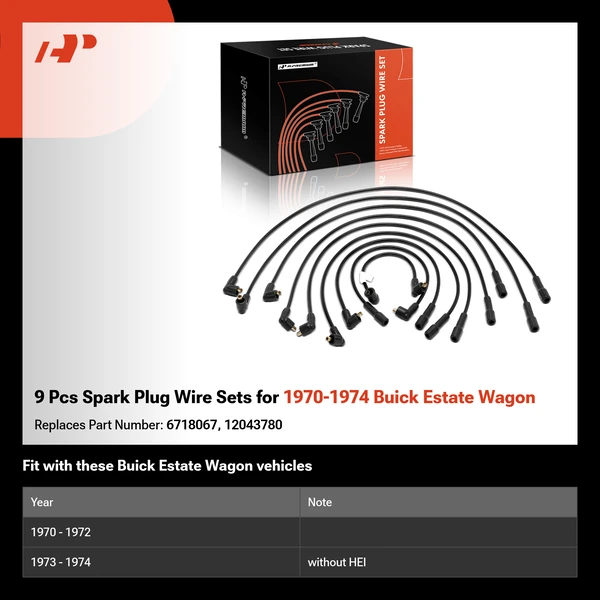 9 Pcs Spark Plug Wire Sets for 1970-1974 Buick Estate Wagon