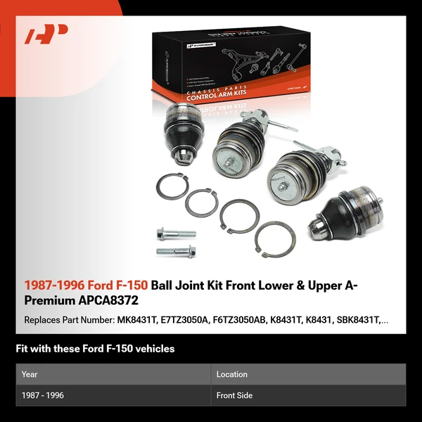 1987-1996 Ford F-150 Ball Joint Kit Front Lower & Upper A-Premium APCA8372