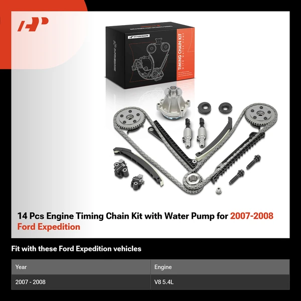 14 Pcs Engine Timing Chain Kit with Water Pump for 2007-2008 Ford Expedition