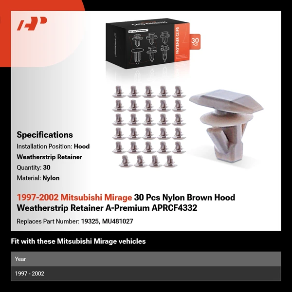 1997-2002 Mitsubishi Mirage 30 Pcs Nylon Brown Hood Weatherstrip Retainer A-Premium APRCF4332