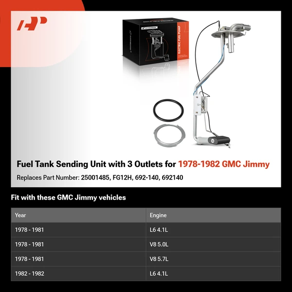 Fuel Tank Sending Unit with 3 Outlets for 1978-1982 GMC Jimmy