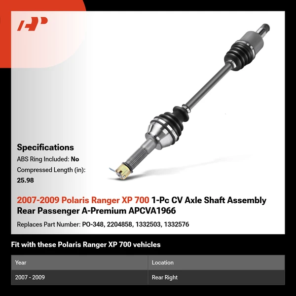 2007-2009 Polaris Ranger XP 700 1-Pc CV Axle Shaft Assembly Rear Passenger A-Premium APCVA1966