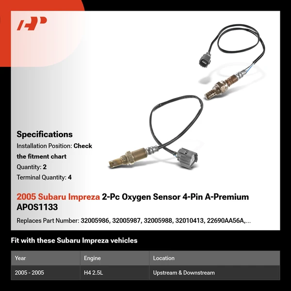 2005 Subaru Impreza 2-Pc Oxygen Sensor 4-Pin A-Premium APOS1133