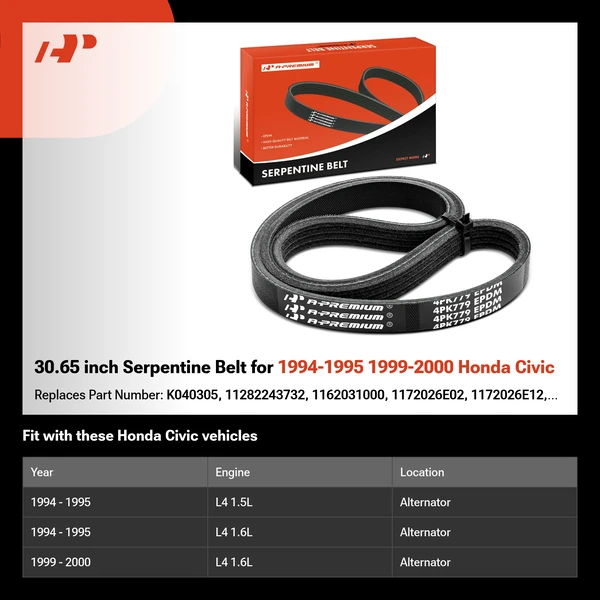 30.65 inch Serpentine Belt for 1994-1995 1999-2000 Honda Civic