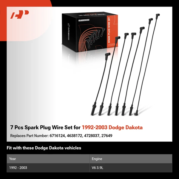 7 Pcs Spark Plug Wire Set for 1992-2003 Dodge Dakota