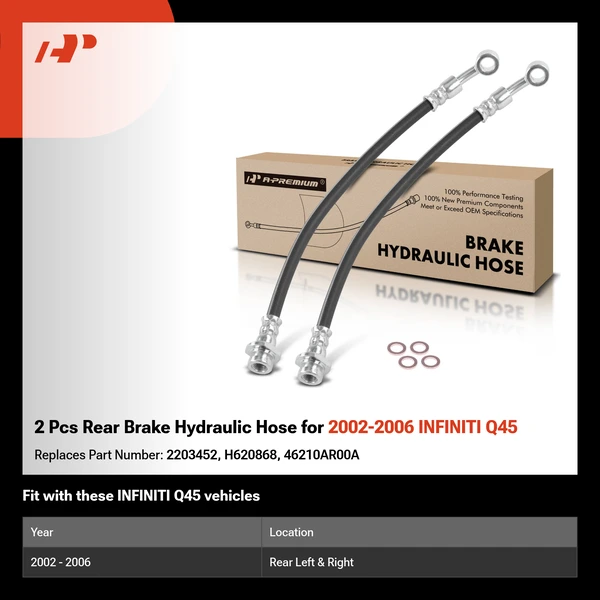 2 Pcs Rear Brake Hydraulic Hose for 2002-2006 INFINITI Q45