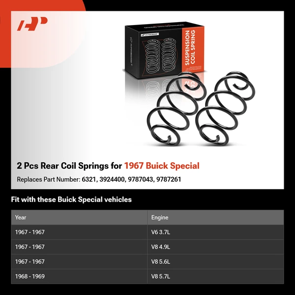 2 Pcs Rear Coil Springs for 1967 Buick Special