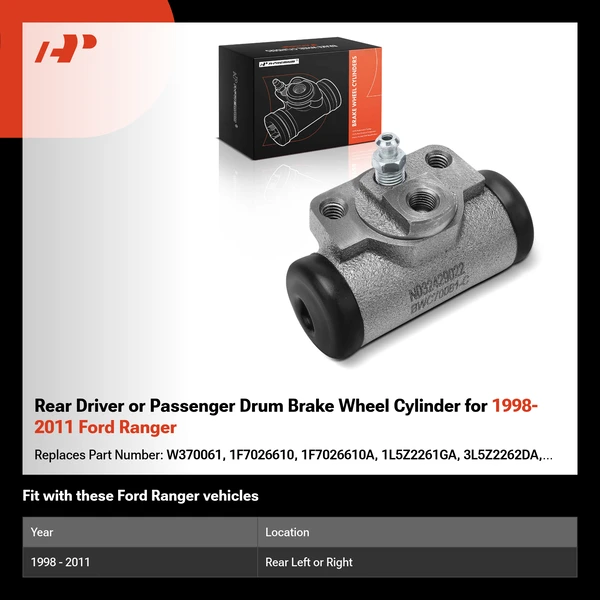 Rear Driver or Passenger Drum Brake Wheel Cylinder for 1998-2011 Ford Ranger