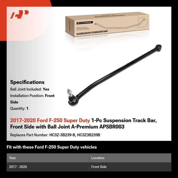 2017-2020 Ford F-250 Super Duty 1-Pc Suspension Track Bar, Front Side with Ball Joint A-Premium APSBR003