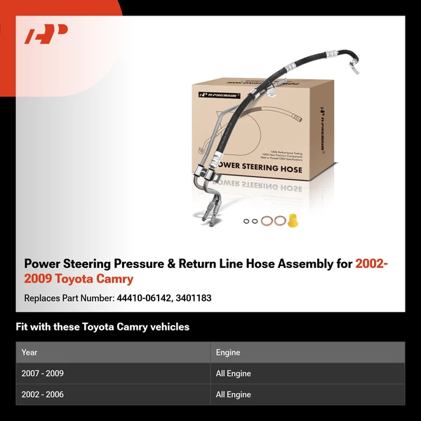 Power Steering Pressure & Return Line Hose Assembly for 2002-2009 Toyota Camry