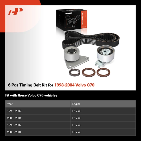6 Pcs Timing Belt Kit for 1998-2004 Volvo C70