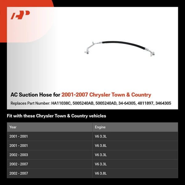 AC Suction Hose for 2001-2007 Chrysler Town & Country