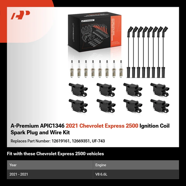A-Premium APIC1346 2021 Chevrolet Express 2500 Ignition Coil Spark Plug and Wire Kit
