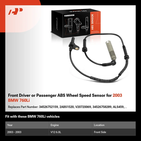 Front Driver or Passenger ABS Wheel Speed Sensor for 2003 BMW 760Li