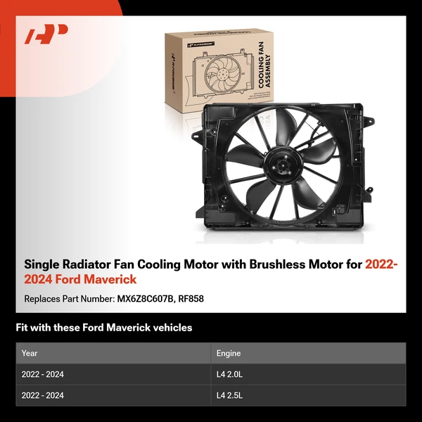 Single Radiator Fan Cooling Motor with Brushless Motor for 2022-2024 Ford Maverick