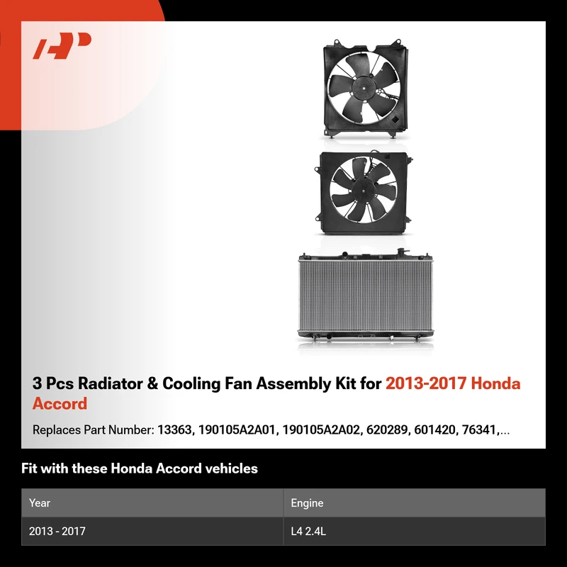 3 Pcs Radiator & Cooling Fan Assembly Kit for 2013-2017 Honda Accord