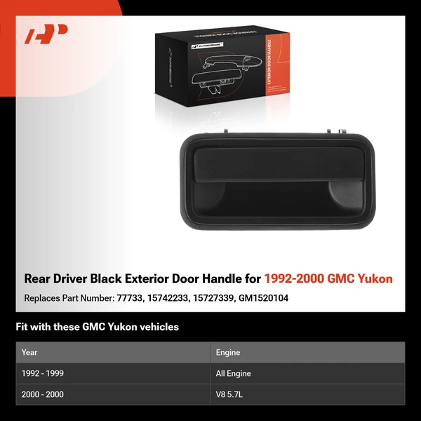 Rear Driver Black Exterior Door Handle for 1992-2000 GMC Yukon