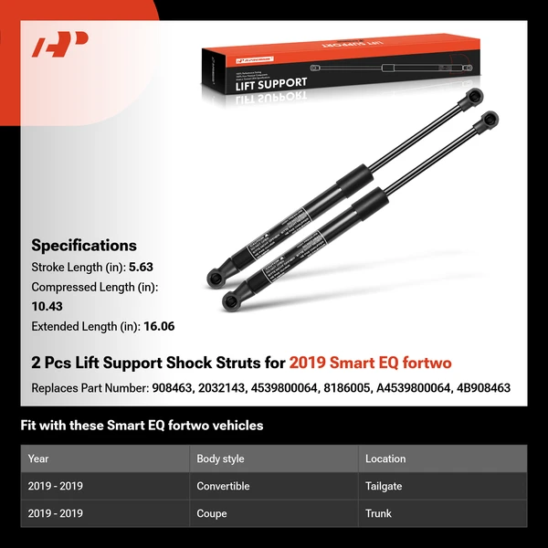2 Pcs Lift Support Shock Struts for 2019 Smart EQ fortwo
