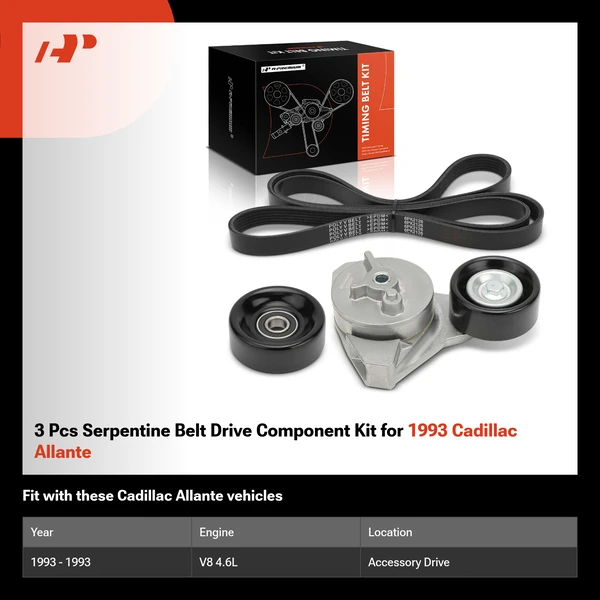 3 Pcs Serpentine Belt Drive Component Kit for 1993 Cadillac Allante