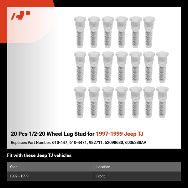 20 Pcs 1/2-20 Wheel Lug Stud for 1997-1999 Jeep TJ