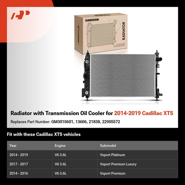 Radiator with Transmission Oil Cooler for 2014-2019 Cadillac XTS