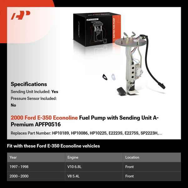 2000 Ford E-350 Econoline Fuel Pump with Sending Unit A-Premium APFP0516
