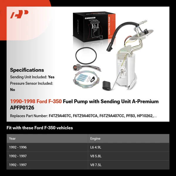 1990-1998 Ford F-350 Fuel Pump with Sending Unit A-Premium APFP0126