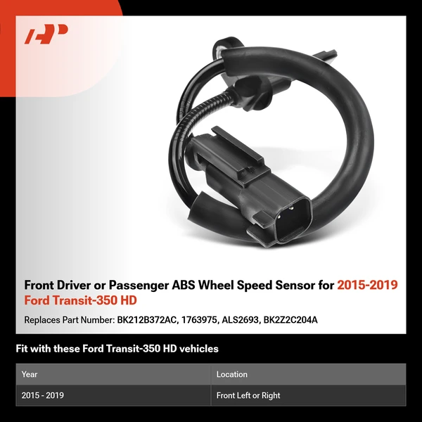 Front Driver or Passenger ABS Wheel Speed Sensor for 2015-2019 Ford Transit-350 HD