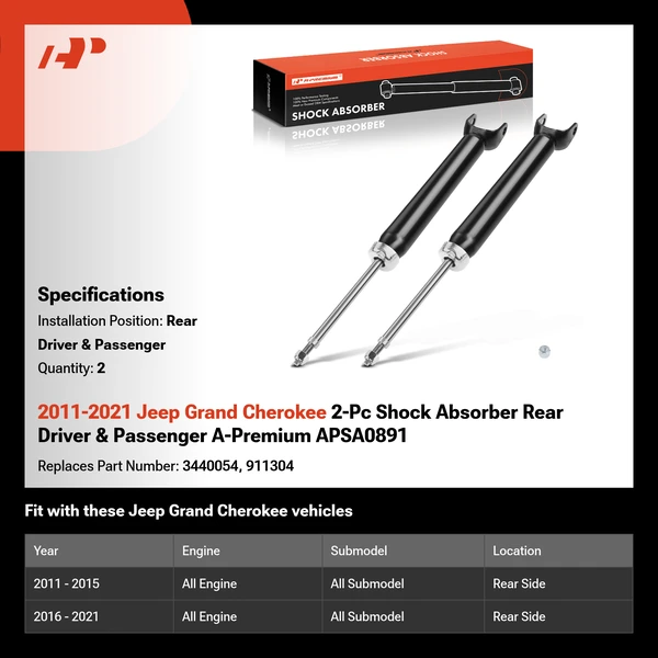 2011-2021 Jeep Grand Cherokee 2-Pc Shock Absorber Rear Driver & Passenger A-Premium APSA0891