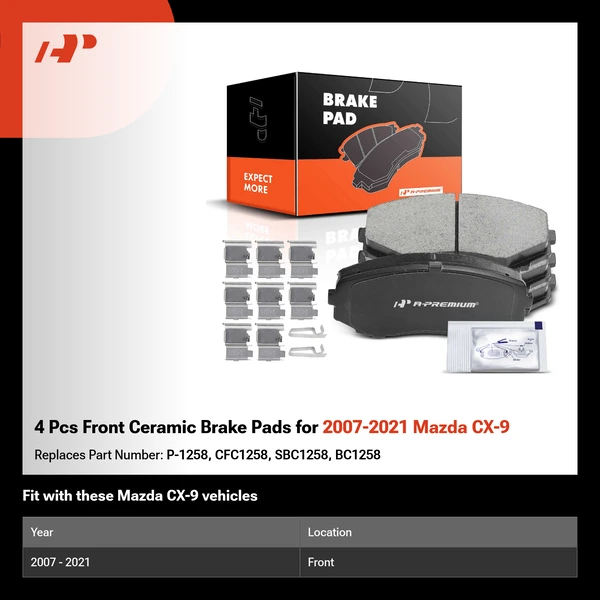 4 Pcs Front Ceramic Brake Pads for 2007-2021 Mazda CX-9