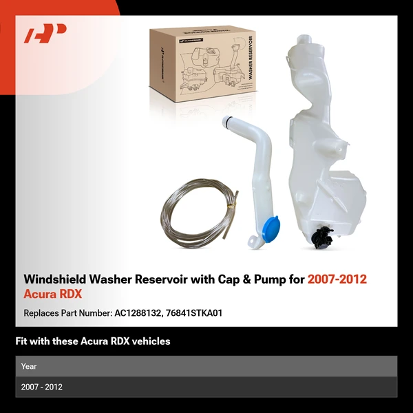 Windshield Washer Reservoir with Cap & Pump for 2007-2012 Acura RDX