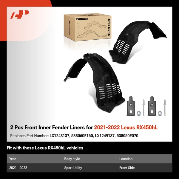 2 Pcs Front Inner Fender Liners for 2021-2022 Lexus RX450hL