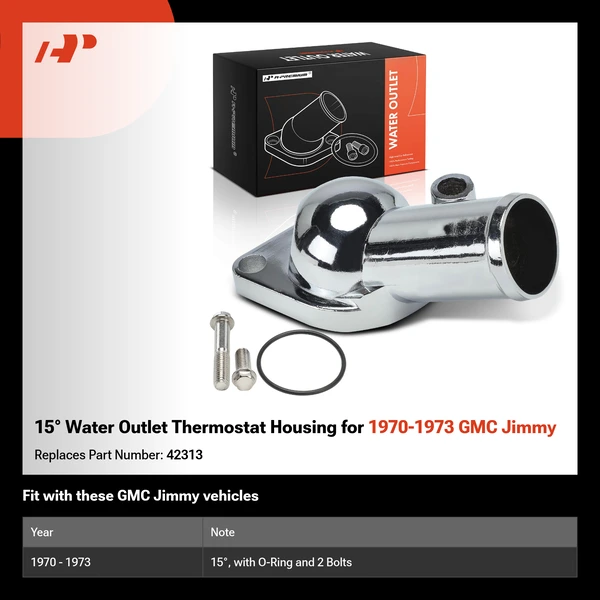 15° Water Outlet Thermostat Housing for 1970-1973 GMC Jimmy