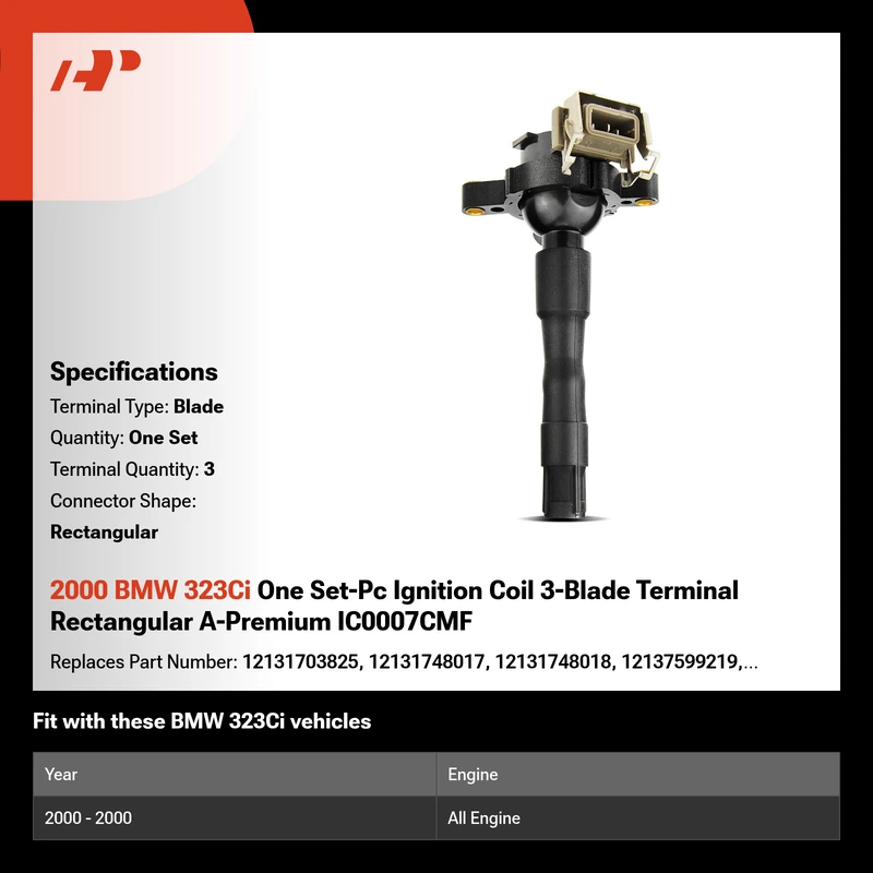 2000 BMW 323Ci One Set-Pc Ignition Coil 3-Blade Terminal Rectangular A-Premium IC0007CMF