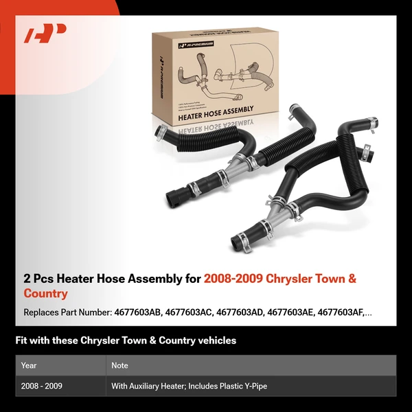 2 Pcs Heater Hose Assembly for 2008-2009 Chrysler Town & Country