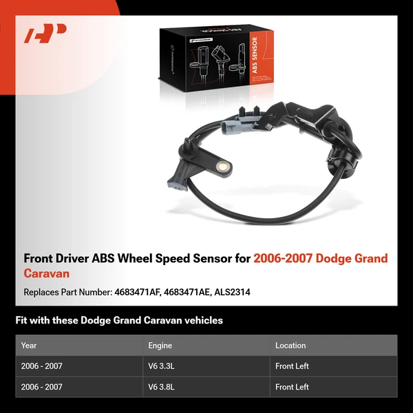 Front Driver ABS Wheel Speed Sensor for 2006-2007 Dodge Grand Caravan
