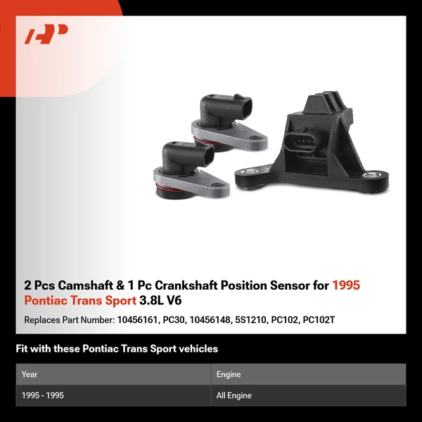 2 Pcs Camshaft & 1 Pc Crankshaft Position Sensor for 1995 Pontiac Trans Sport 3.8L V6