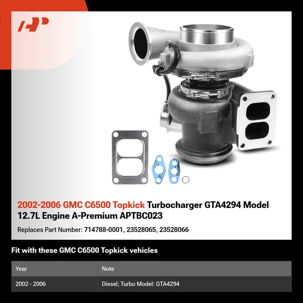 2002-2006 GMC C6500 Topkick Turbocharger GTA4294 Model 12.7L Engine A-Premium APTBC023