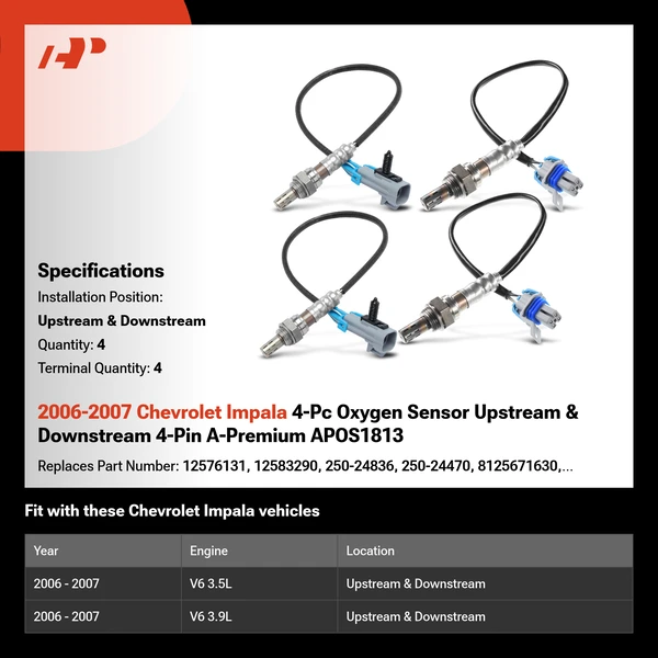 2006-2007 Chevrolet Impala 4-Pc Oxygen Sensor Upstream & Downstream 4-Pin A-Premium APOS1813