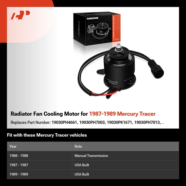 Radiator Fan Cooling Motor for 1987-1989 Mercury Tracer