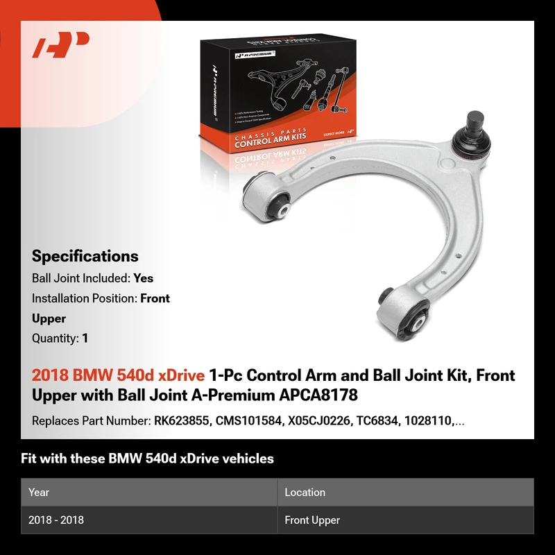 2018 BMW 540d xDrive 1-Pc Control Arm and Ball Joint Kit, Front Upper with Ball Joint A-Premium APCA8178
