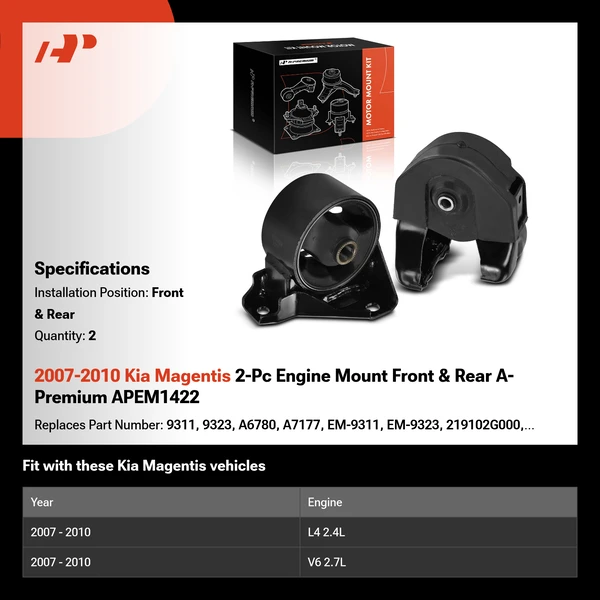 2007-2010 Kia Magentis 2-Pc Engine Mount Front & Rear A-Premium APEM1422