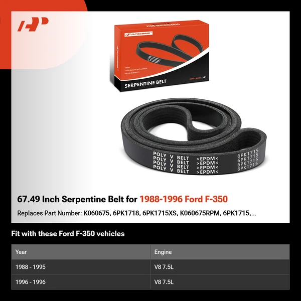 67.49 Inch Serpentine Belt for 1988-1996 Ford F-350